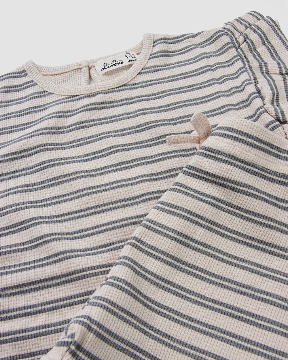 סט חולצה ומכנס קצר פיקה Stripes | אבן