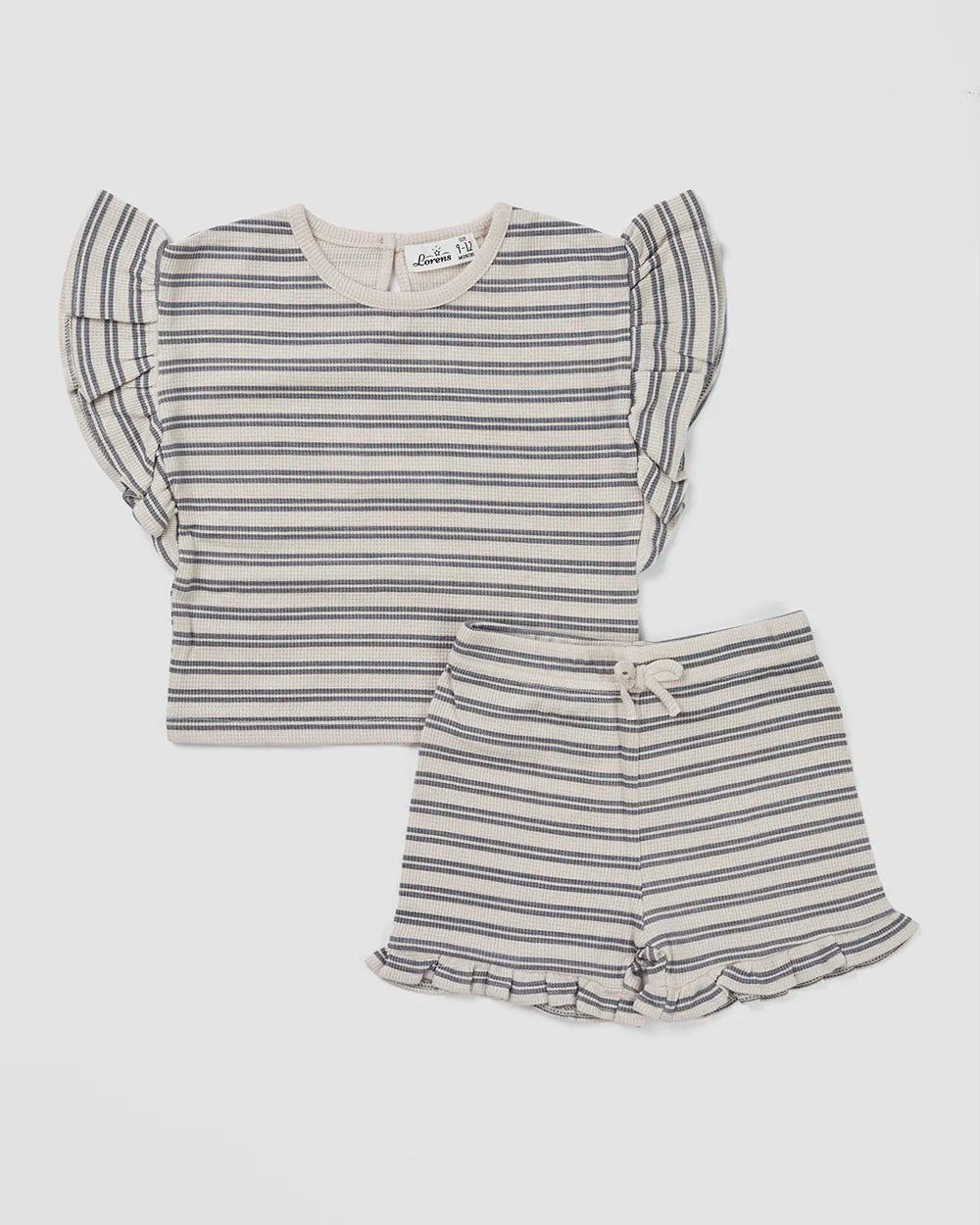 סט חולצה ומכנס קצר פיקה Stripes | אבן