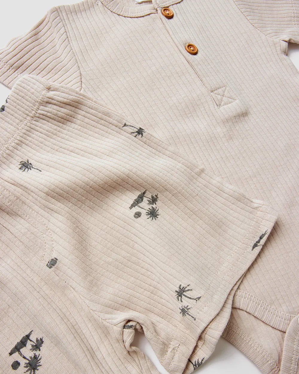 סט בגד גוף קצר + מכנסיים קצרים ריב Palms | אבן