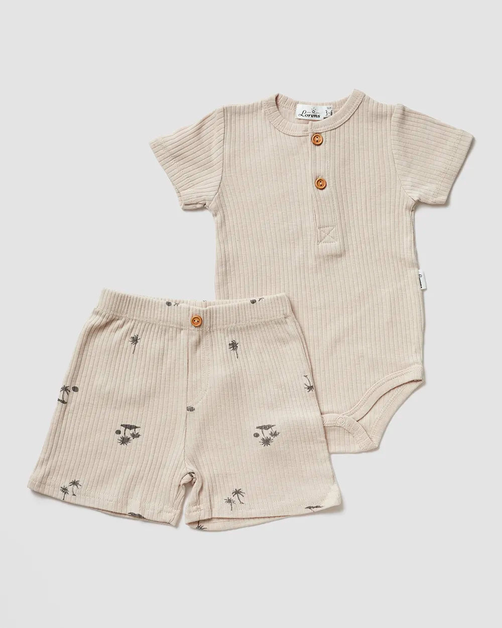 סט בגד גוף קצר + מכנסיים קצרים ריב Palms | אבן