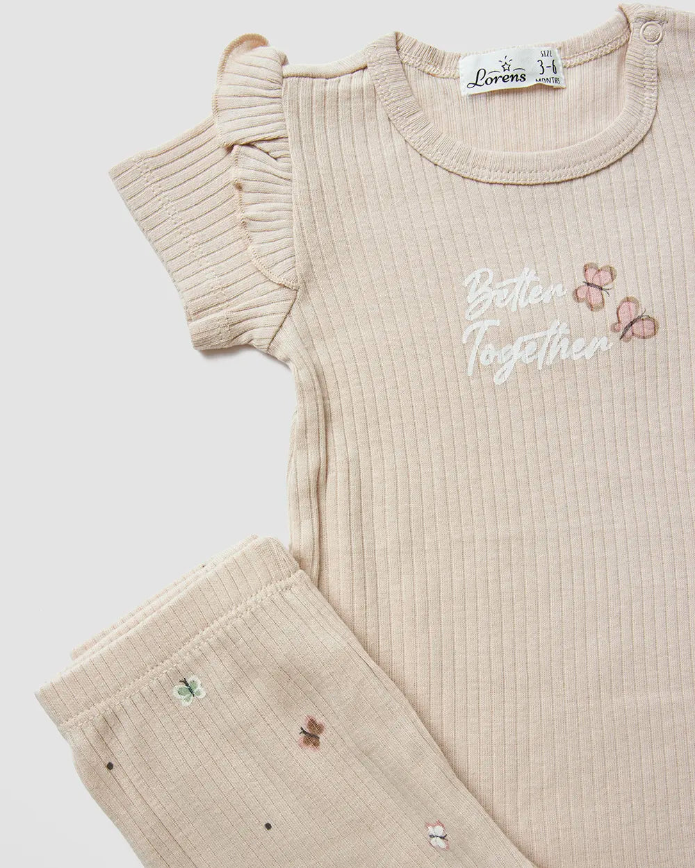 סט בגד גוף קצר צווארון + מכנסיים קצרים ריב Butterflies | אבן