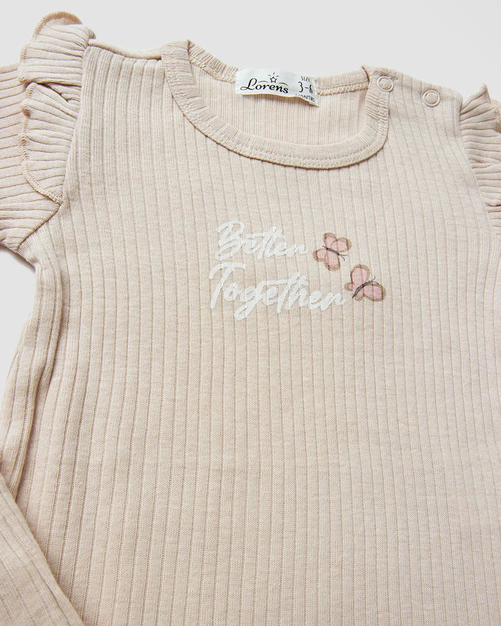 סט בגד גוף קצר צווארון + מכנסיים קצרים ריב Butterflies | אבן