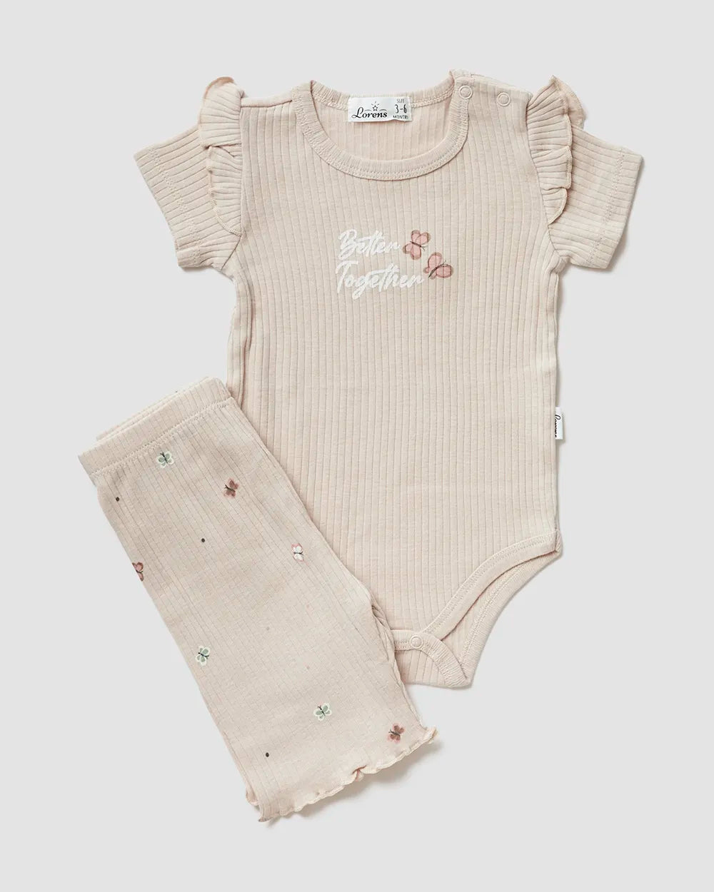 סט בגד גוף קצר צווארון + מכנסיים קצרים ריב Butterflies | אבן