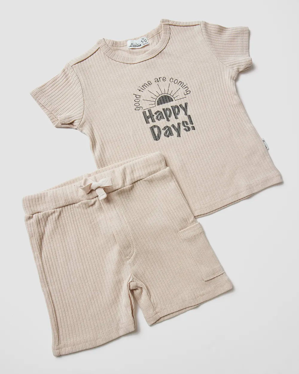 סט חולצה + מכנסיים קצרים ריב Happy days | אבן