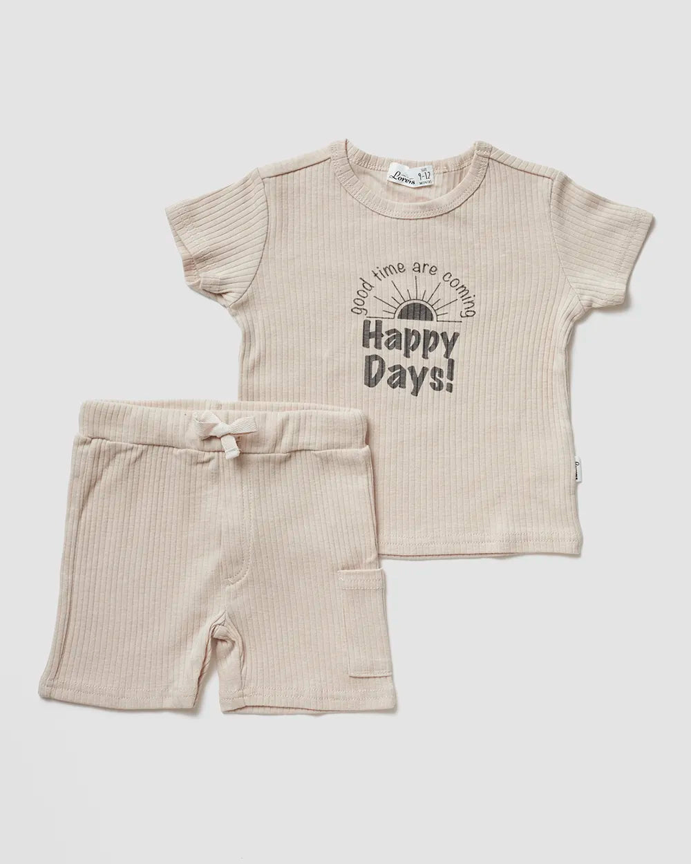 סט חולצה + מכנסיים קצרים ריב Happy days | אבן