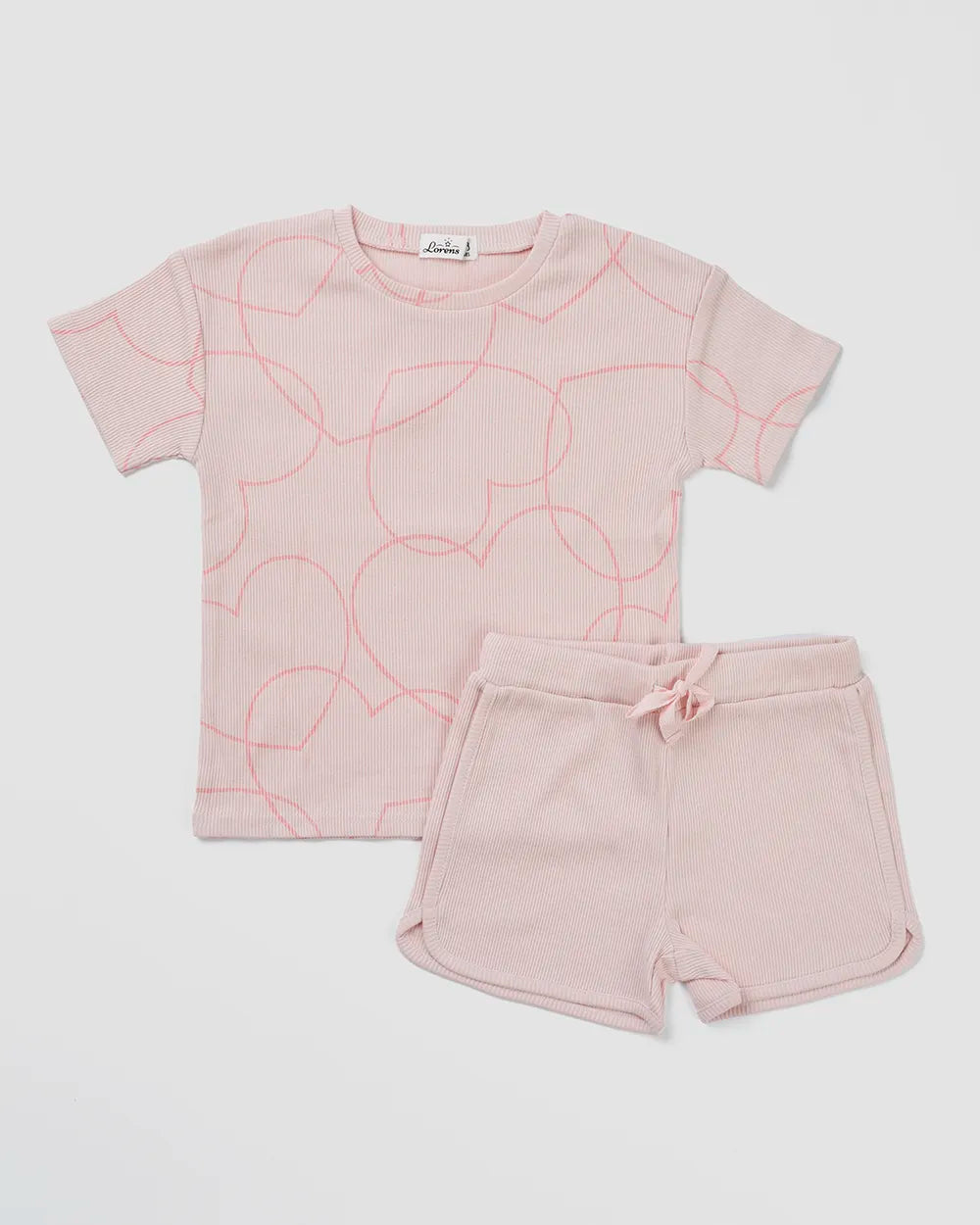 חולצה + מכנס קצר ריב Hearts | ורוד