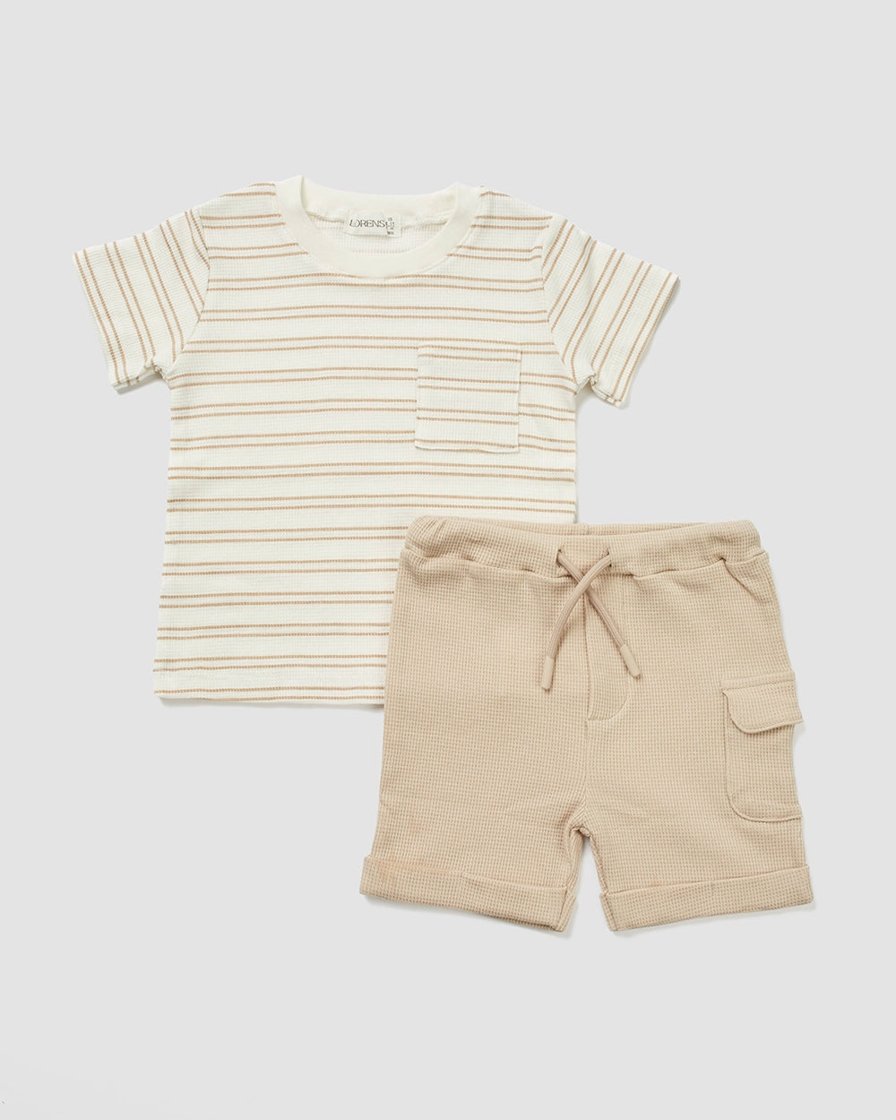 סט חולצה ומכנס קצר פיקה Stripes | קרם