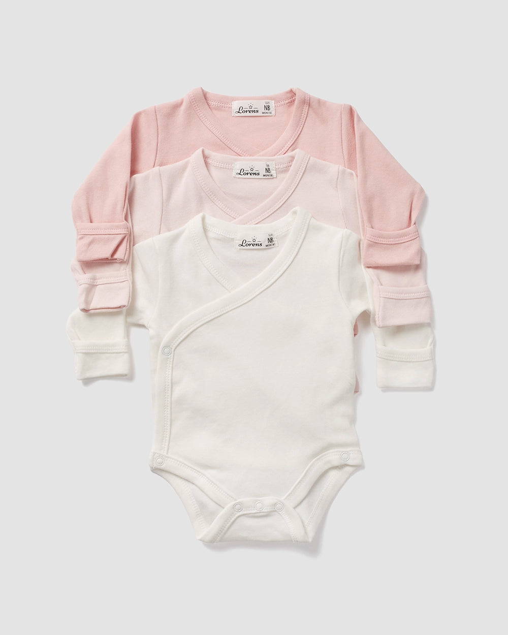 מארז 3 בגדי גוף מעטפת - טריקו | ורוד