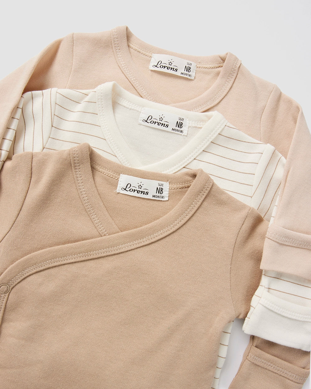 מארז 3 בגדי גוף מעטפת - טריקו | קרם