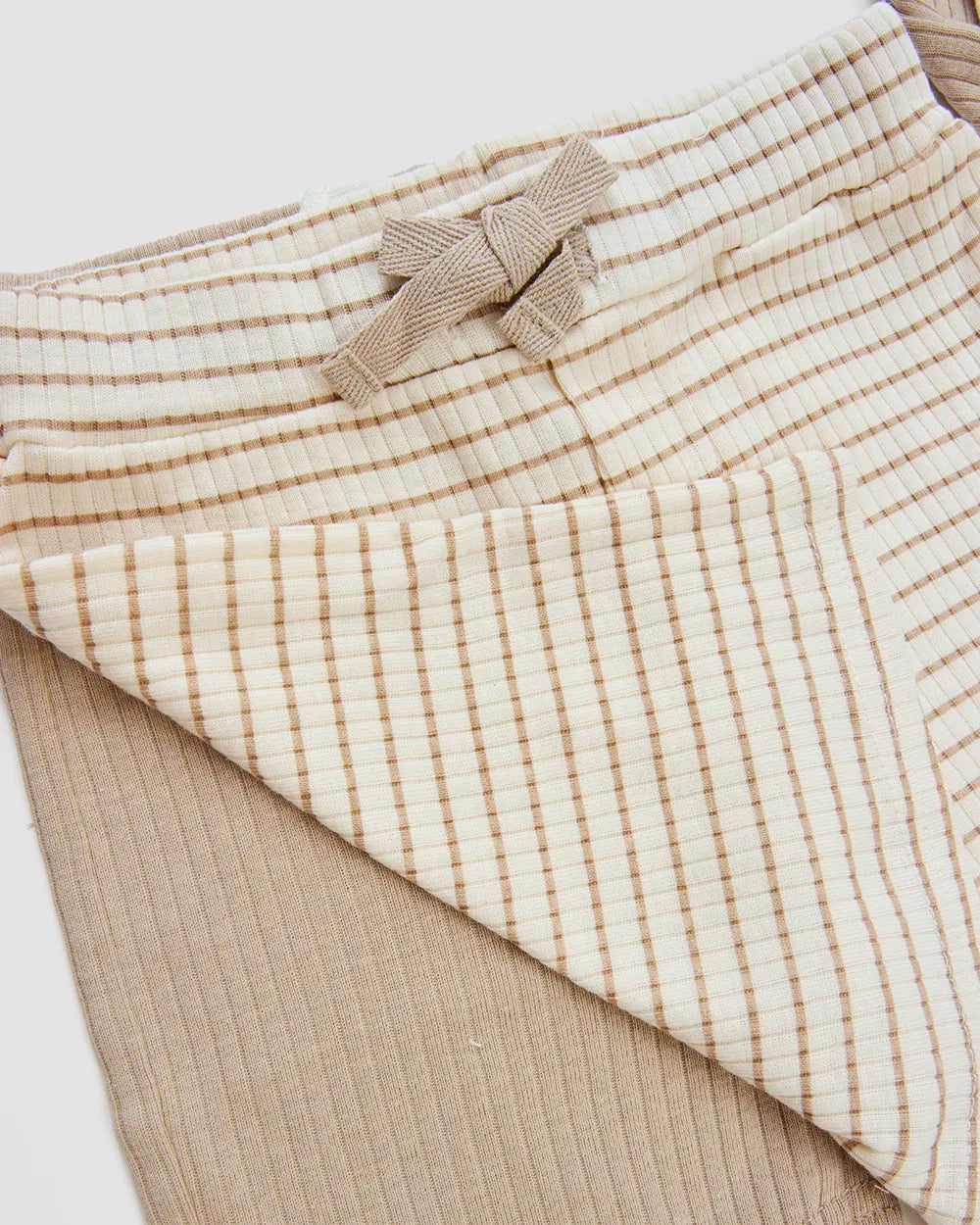 מארז זוג מכנסיים קצרים ריב Stripes | אופוויט ומוקה