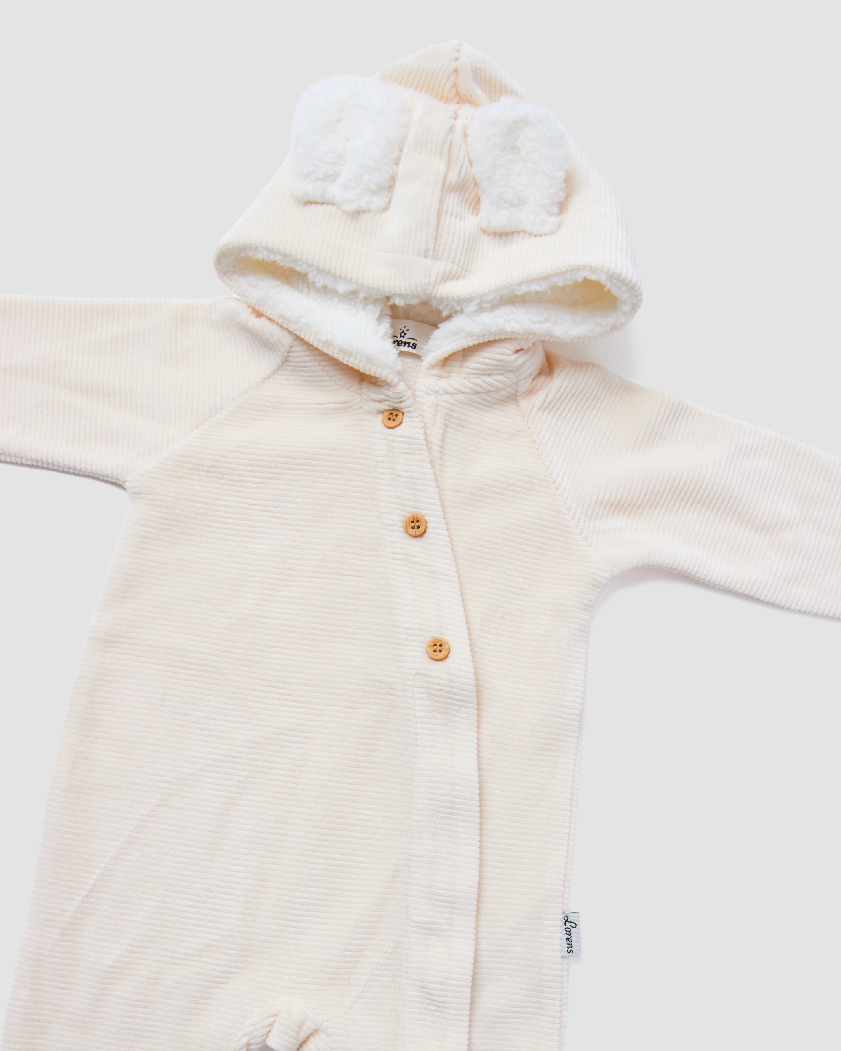 אוברול קטיפה קפוצ׳ון אוזני דובי | קרם