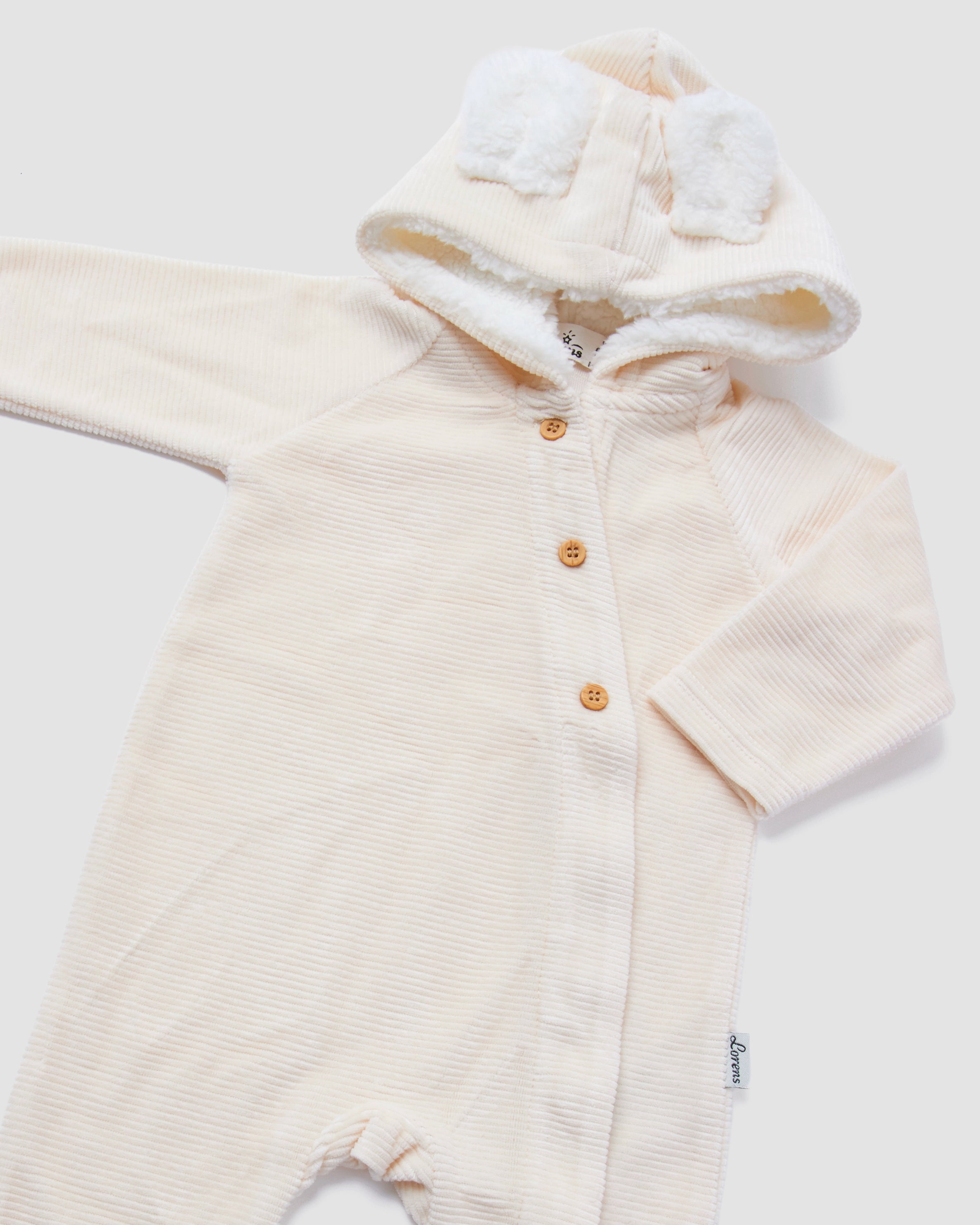 אוברול קטיפה קפוצ׳ון אוזני דובי | קרם