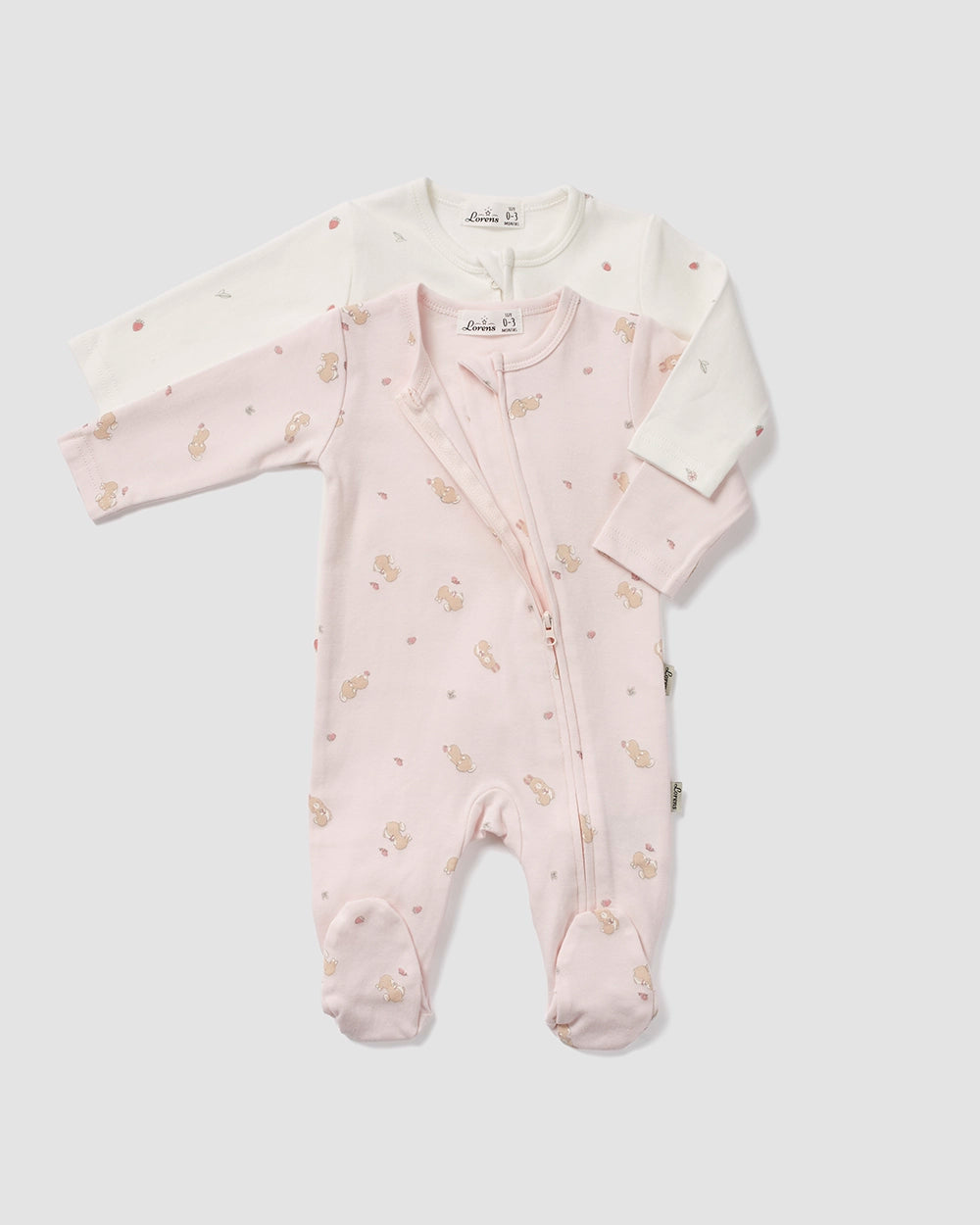 מארז זוג אוברולים מבד טריקו Bunny | ורוד ואופוויט