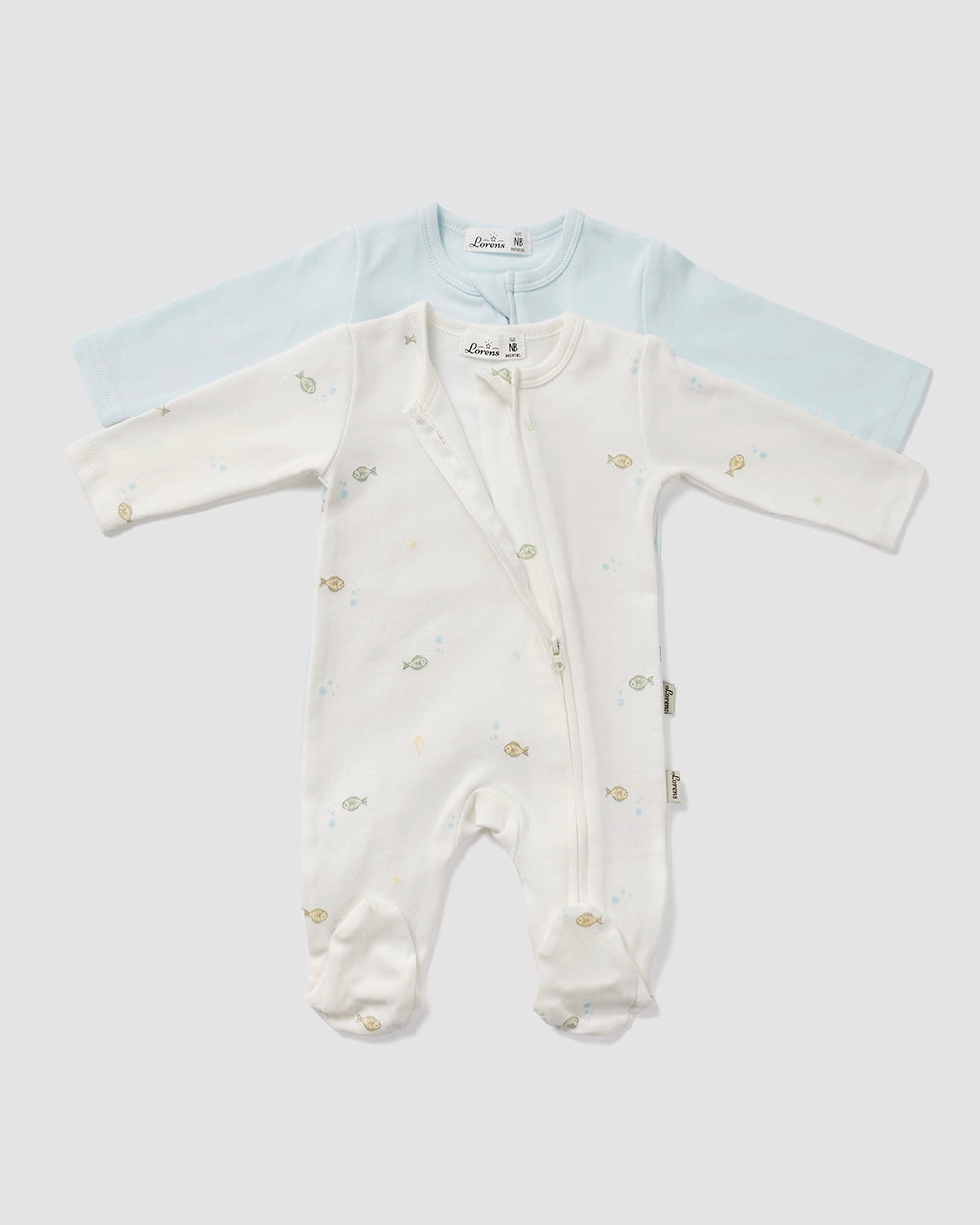 מארז זוג אוברולים מבד טריקו Fish | אופוויט ותכלת