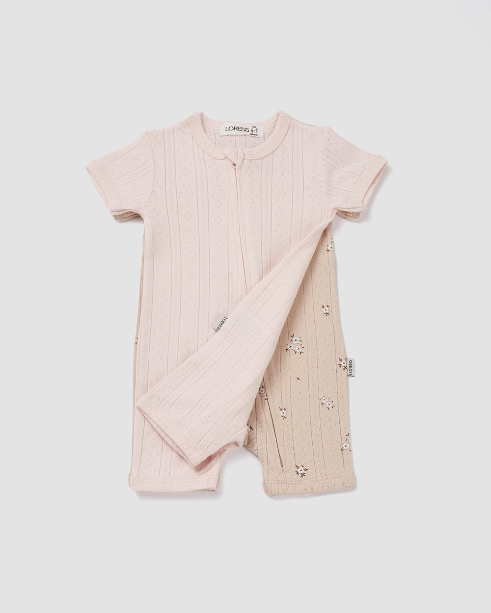 מארז זוג אוברולים קצר פוינטל White Flowers | ורוד וחום