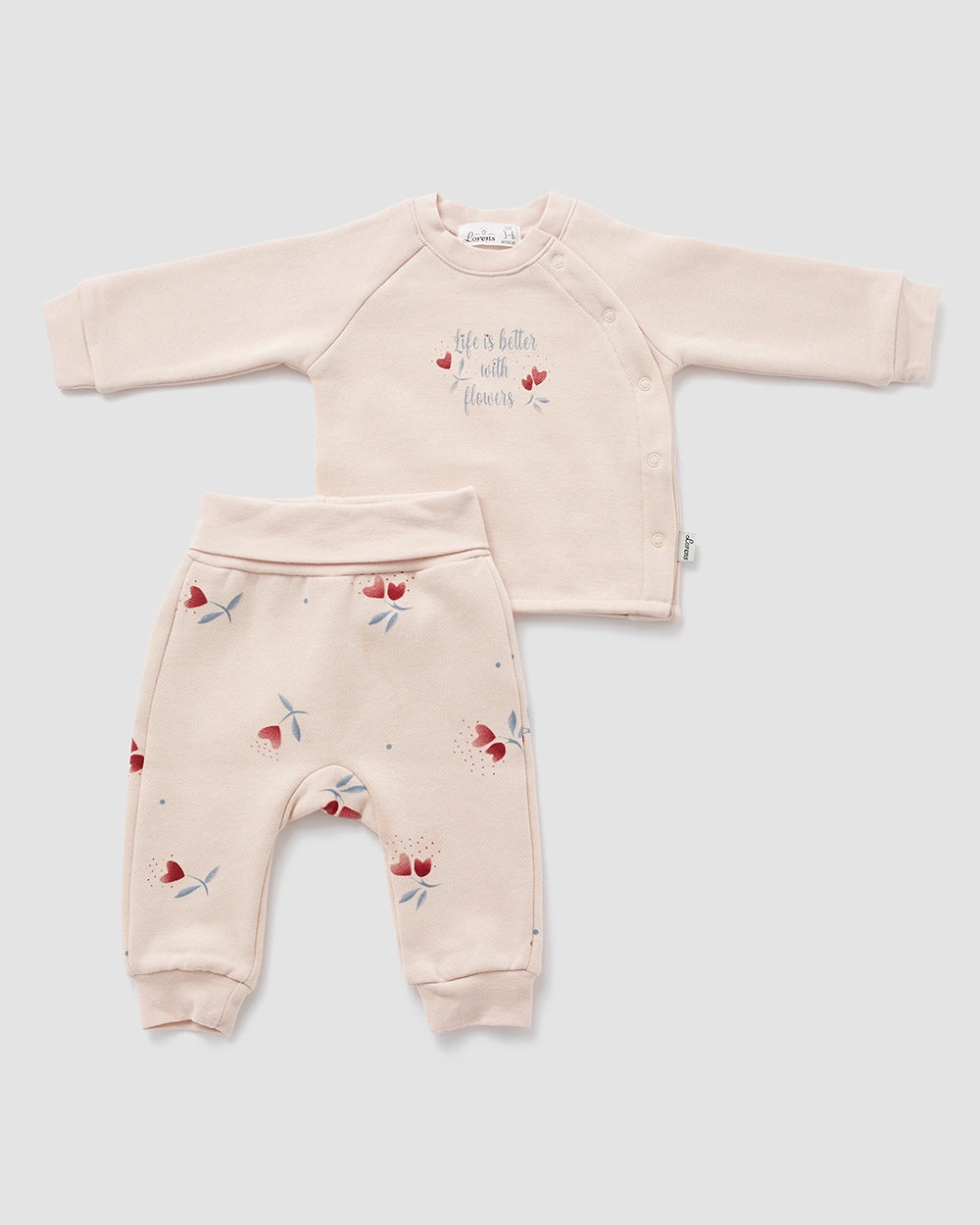 חזיה ומכנסי קיפול מבד פוטר Flowers | ורוד