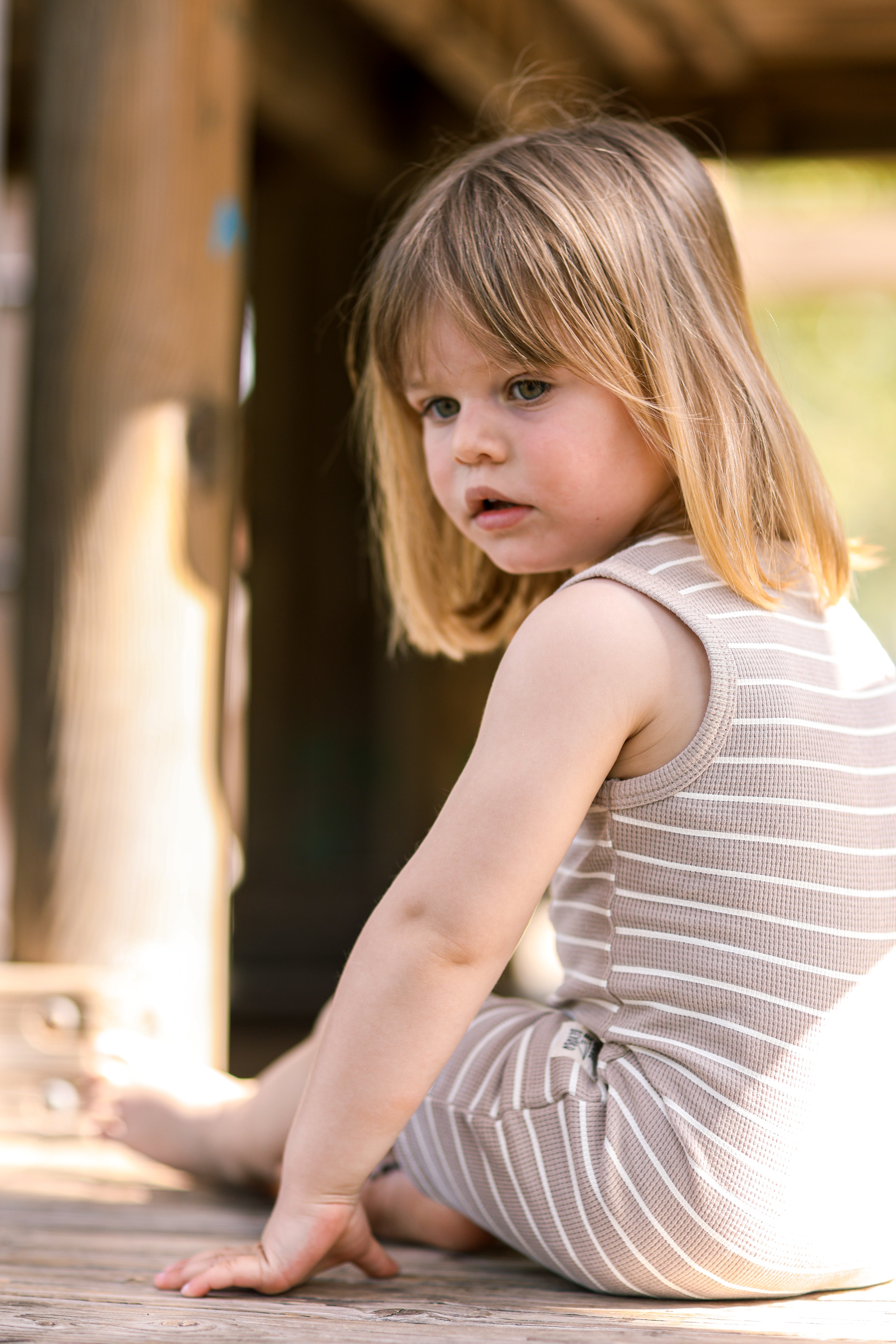 אוברול גופיה קצר פיקה Stripes | מוקה