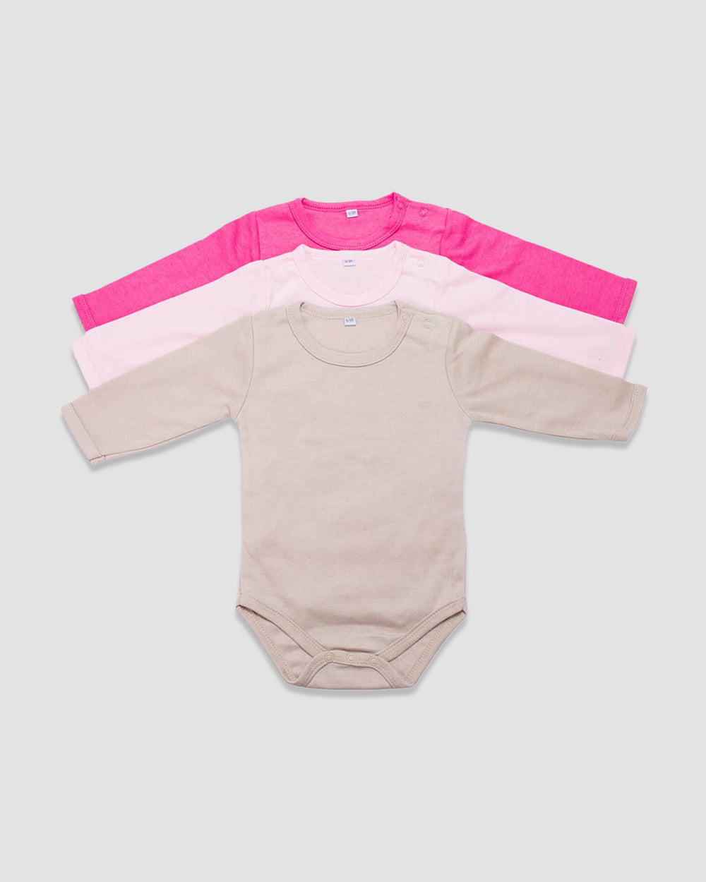 מארז 3 בגד גוף ארוכים פלנל | קרם ורוד בייבי ורוד פוקיסה