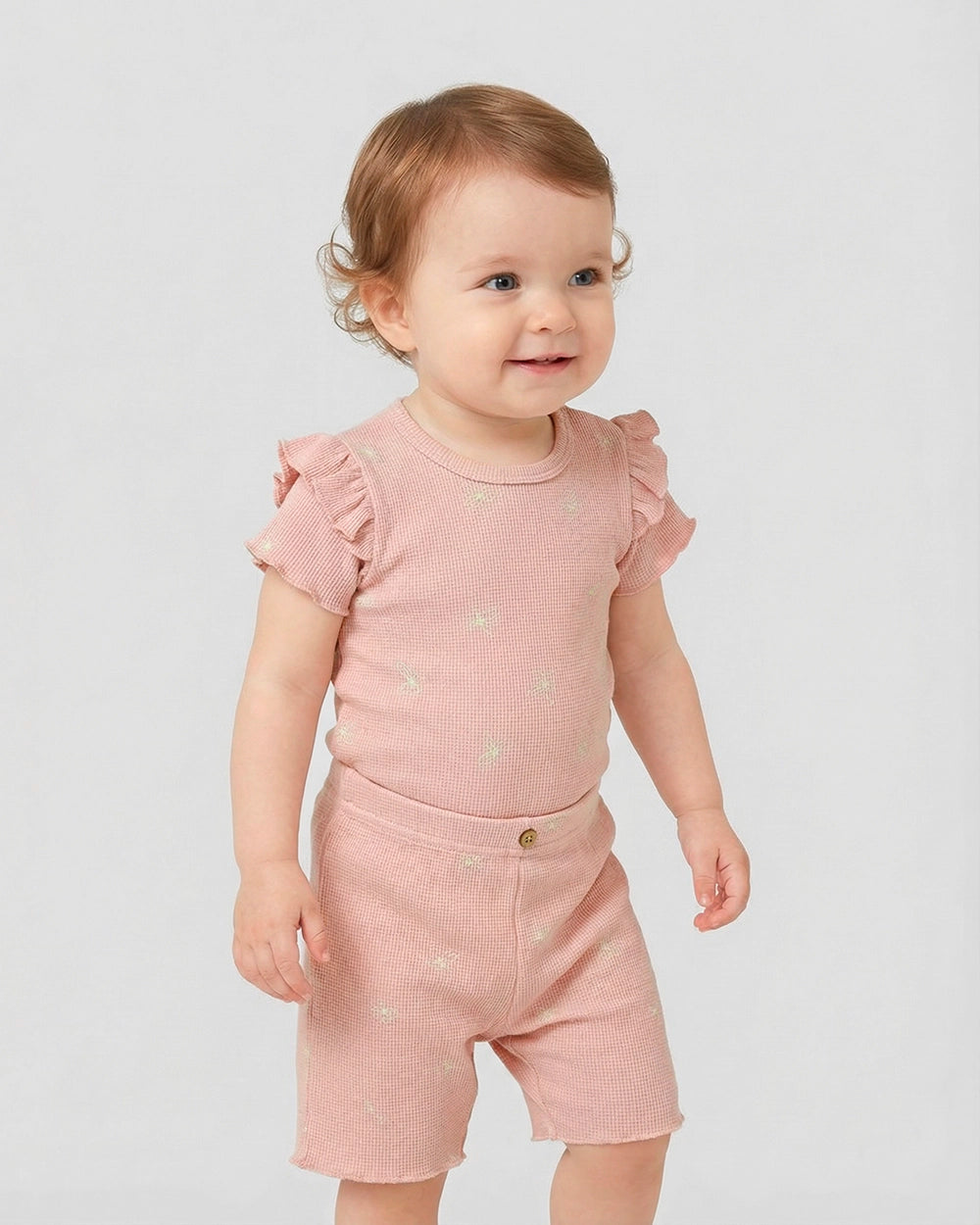 בגד גוף + מכנס קצר פיקה Butterfly | ורוד עתיק