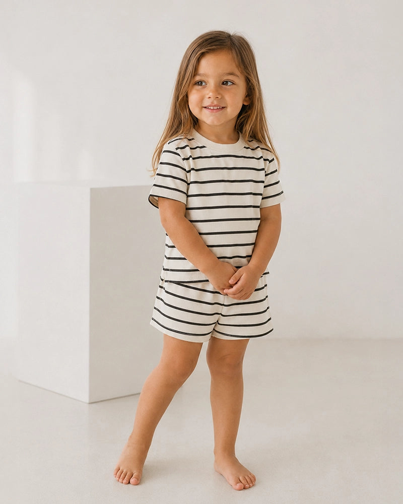 סט חולצה + מכנס קצר ריב  stripes | קרם