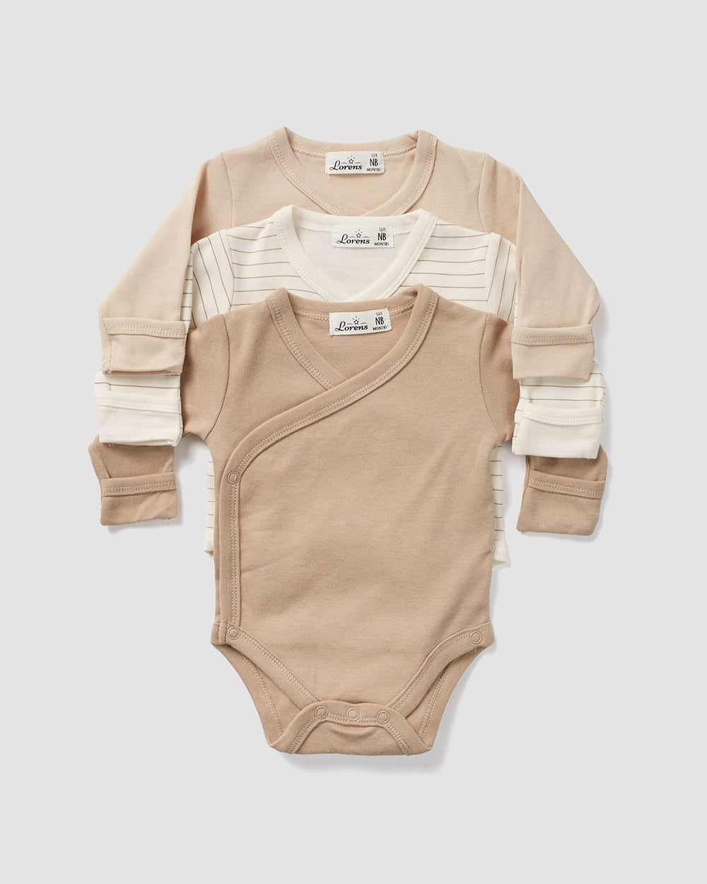 מארז 3 בגדי גוף מעטפת - טריקו | קרם