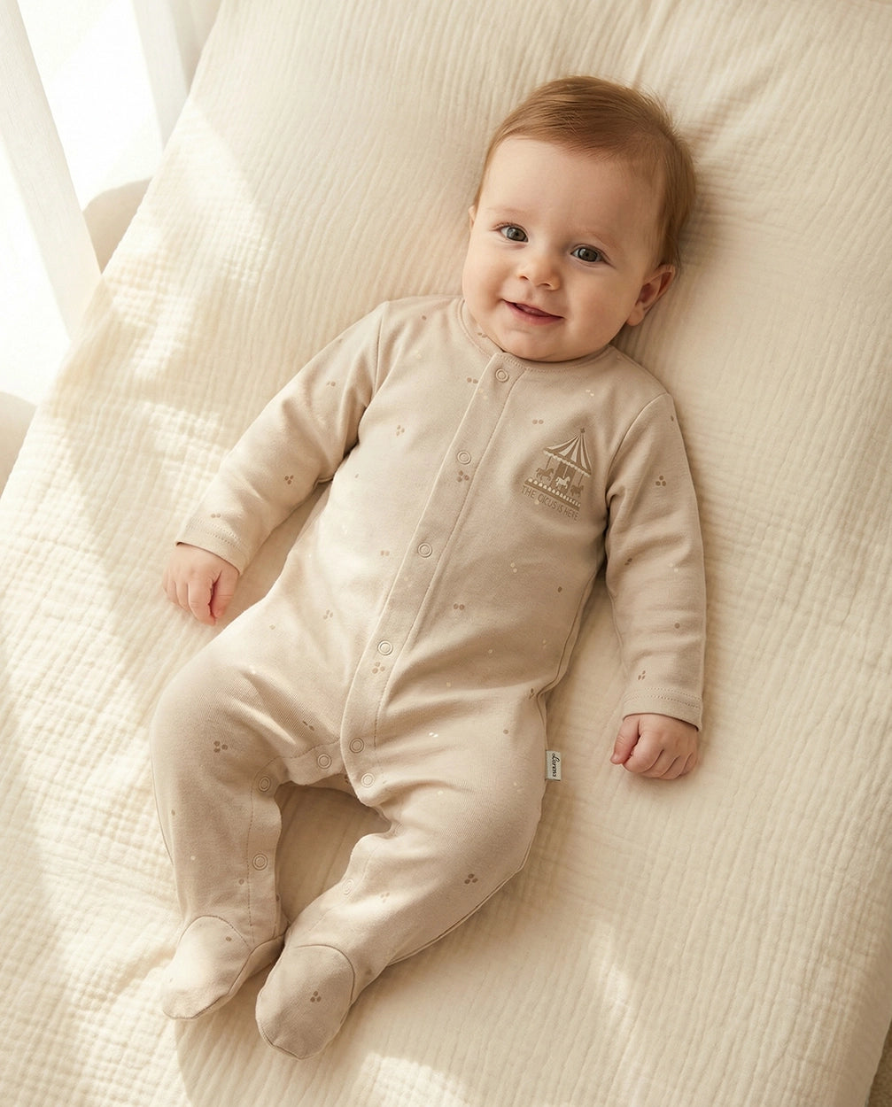 מארז זוג אוברולים מבד טריקו Circus | קרם ומוקה