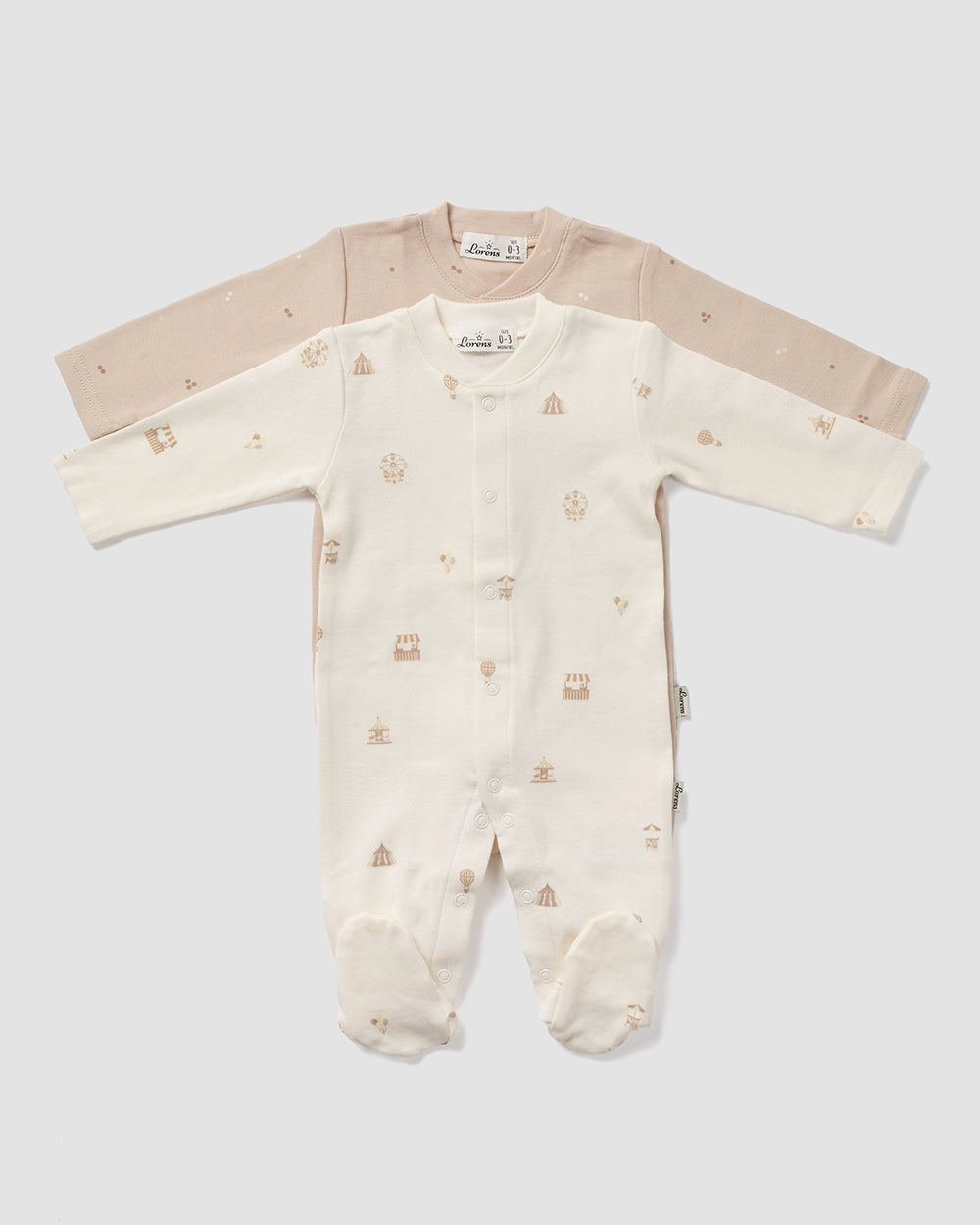 מארז זוג אוברולים מבד טריקו Circus | קרם ומוקה