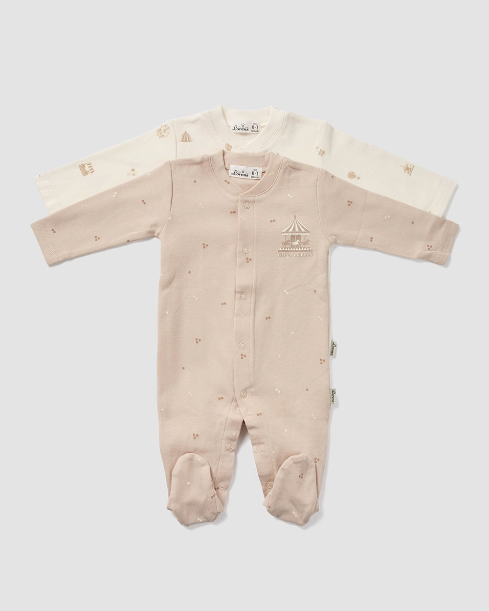 מארז זוג אוברולים מבד טריקו Circus | קרם ומוקה