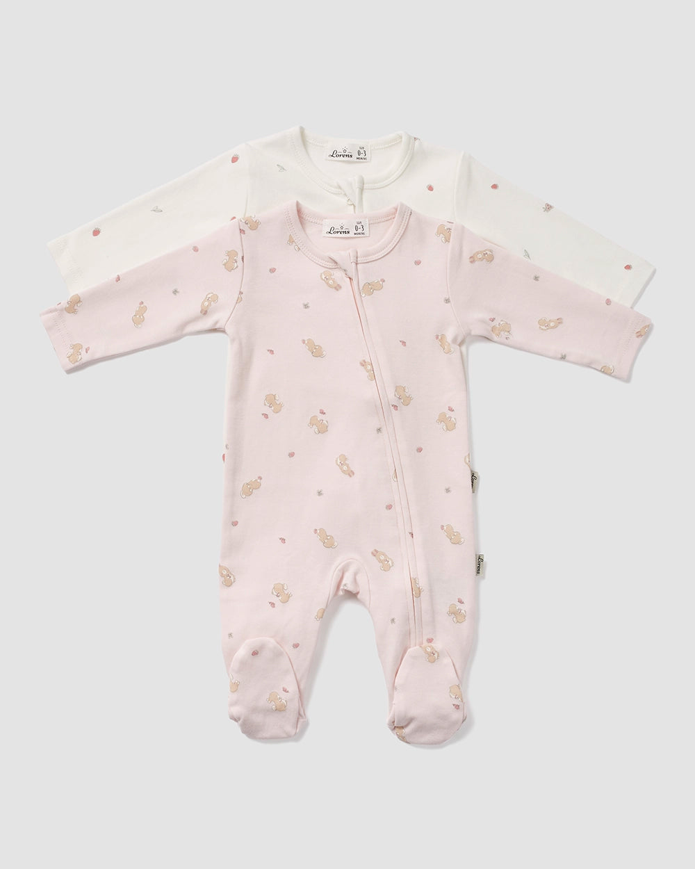 מארז זוג אוברולים מבד טריקו Bunny | ורוד ואופוויט