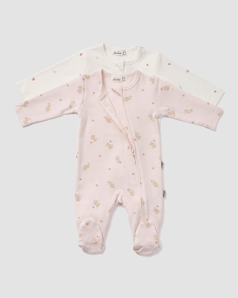 מארז זוג אוברולים מבד טריקו Bunny | ורוד ואופוויט