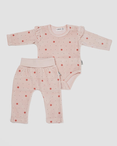 בגד גוף ורגלית קטיפה DOTS FLOWERS | ורוד
