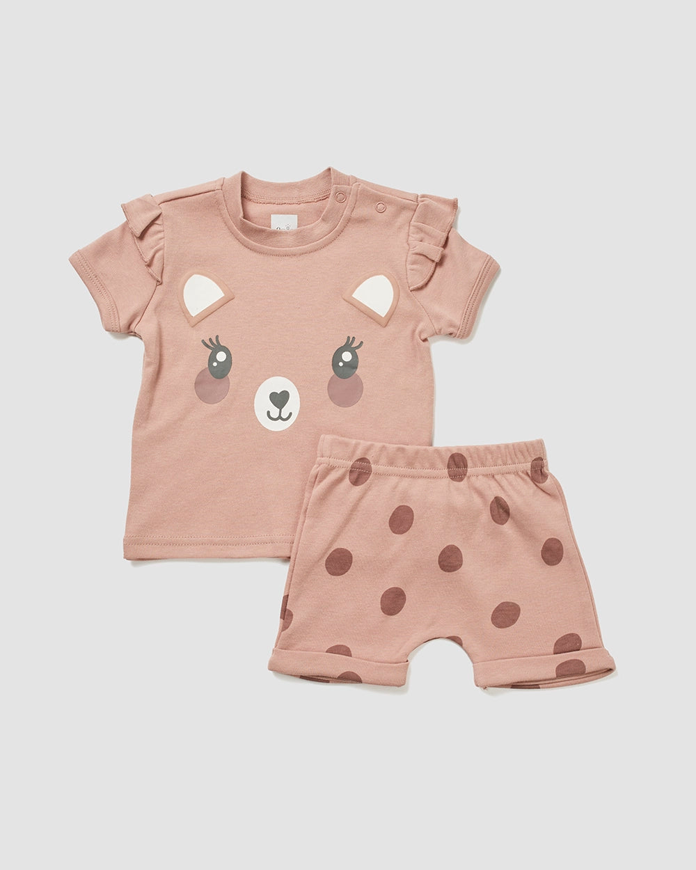 חולצה + מכנס קצר טריקו דובה | ורוד עתיק